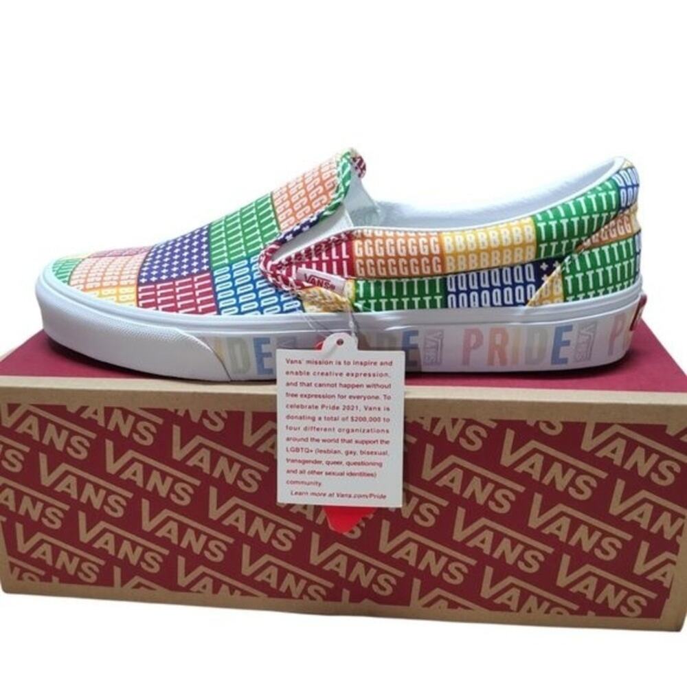 Vans Classic Slip On Pride Mens Multi color White Shoes Size 10